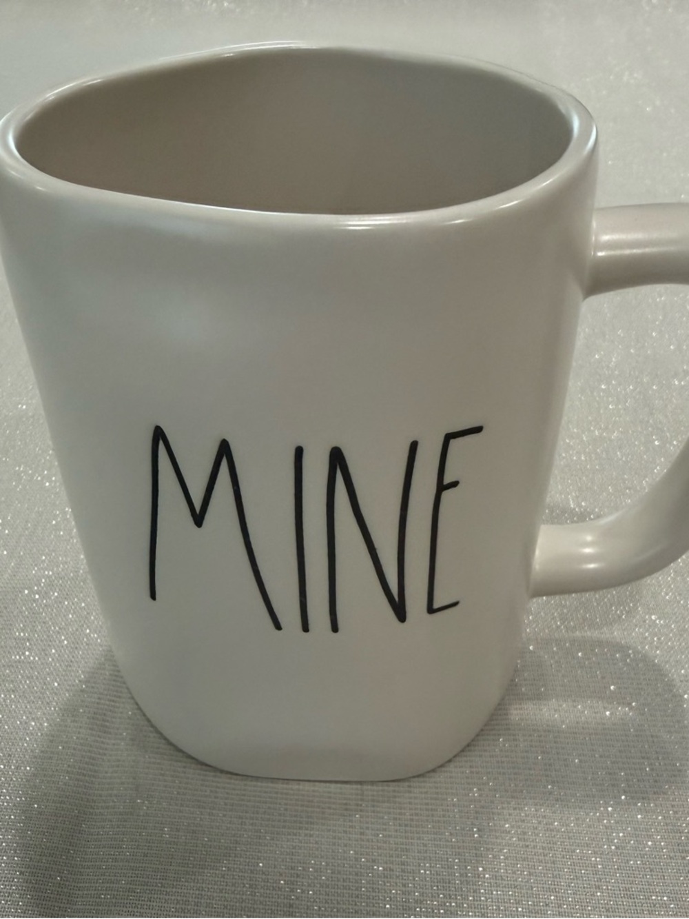Rae Dunn ‘Mine’ White Ceramic Mug with Black 'MINE' Lettering